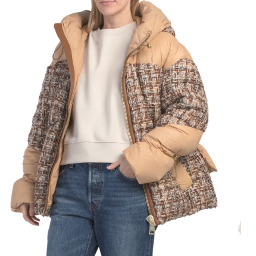Chic Tan and Brown Puffer Jacket